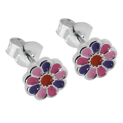 Blommor med färg örhängen äkta silver