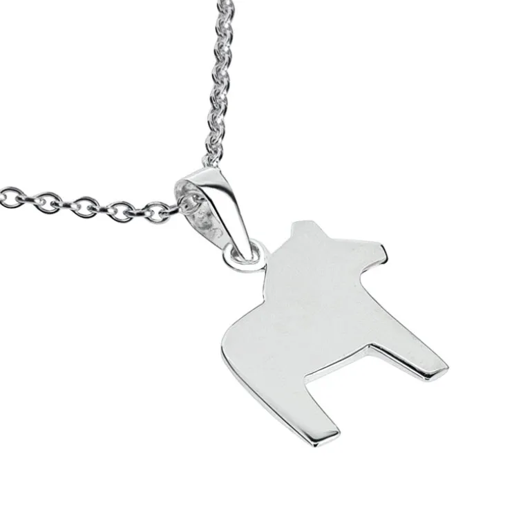 Dalahäst äkta silver slät med kedja