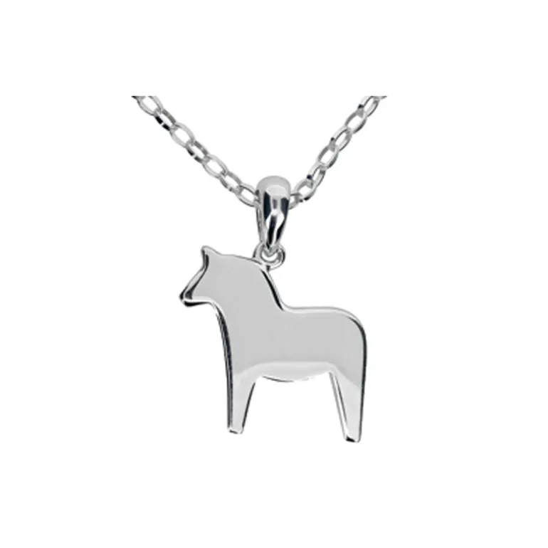 Dalahäst äkta silver slät med kedja