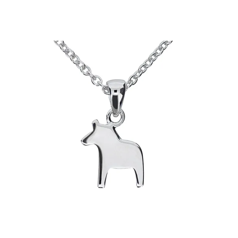Dalahäst äkta silver slät med kedja
