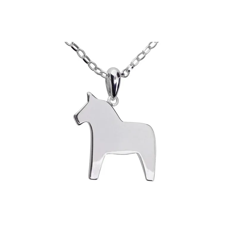 Dalahäst äkta silver slät med kedja