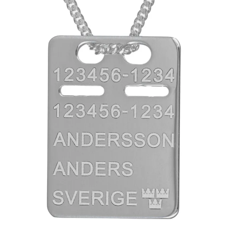 Halsband ID-bricka 17 x 23 mm pansarkedja äkta silver