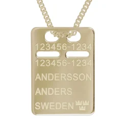 Halsband ID-bricka 16x22 mm och guldkedja äkta guld 18 karat