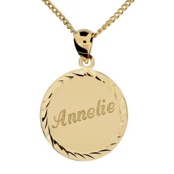 Halsband med runt guldsmycke med gravyr äkta guld 18 karat