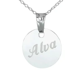 Halsband med runt smycke och gravyr äkta silver