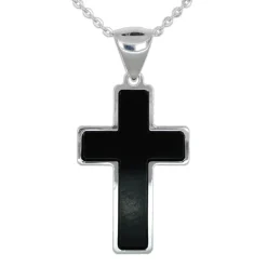 Halsband stort svart kors och kedja äkta silver