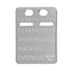 ID-bricka i äkta silver storlek 17x23 med gravyr