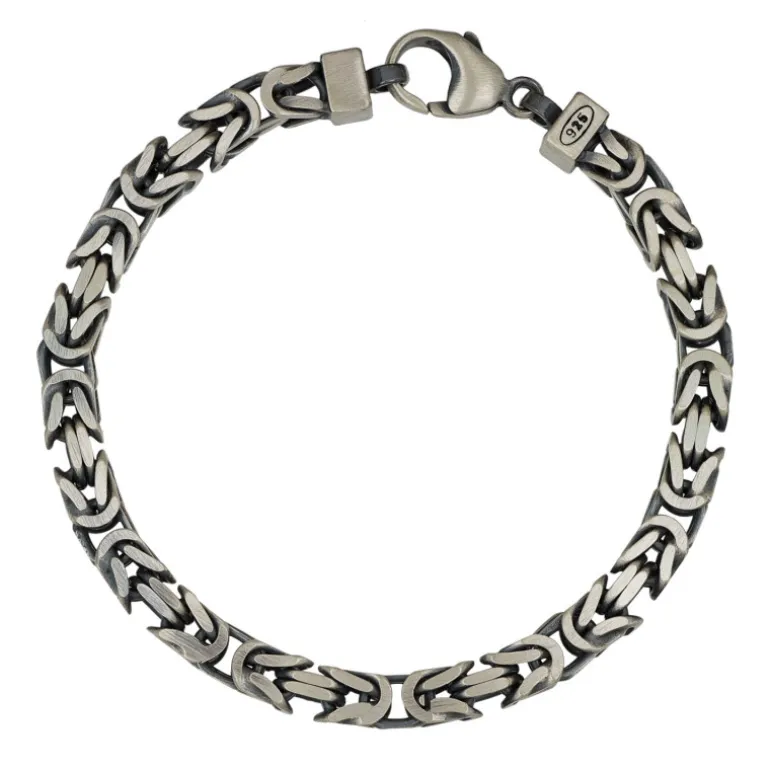 Kejsarlänk large armband oxiderad matterat äkta silver 19 cm