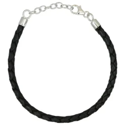Noir flätat svart läderarmband silverlås
