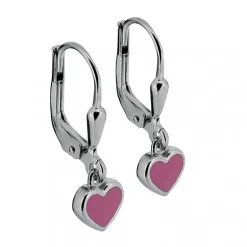 Rosa hängande hjärtan silverörhängen